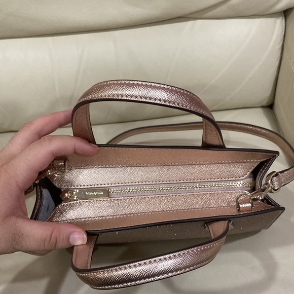 Kate Spade Rose Gold Tinsel Glitter Fabric Sparkle Satchel Purse Bag - Picture 7 of 15